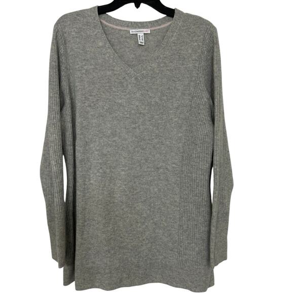 Isaac Mizrahi Gray 100% 2 Ply Cashmere V Neck Tunic Sweater Lrg Minimalist - Picture 1 of 12